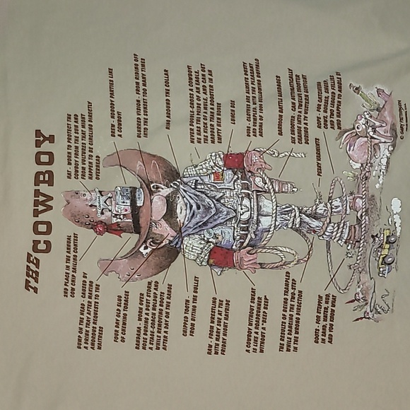 Vintage. USA Fabric. Anvil. COWBOY art by Gary Patterson. Men's size Large. - Picture 3 of 16